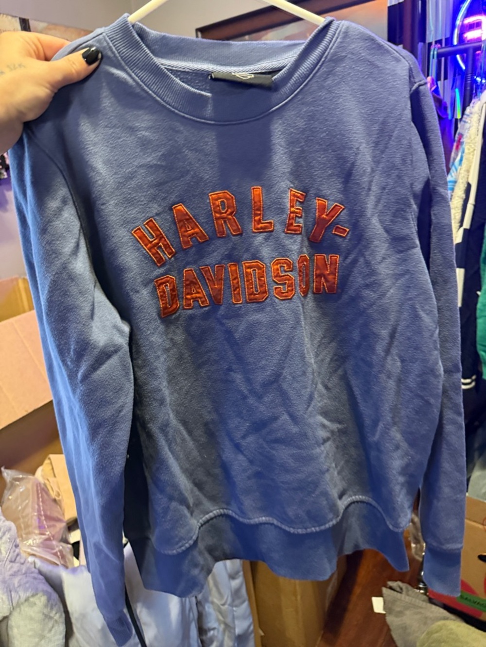 Harley-Davidson Lavender Crewneck with Orange Appliqué
